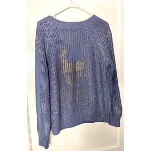 Skull‎ Cashmere XS Sweater Blue Metallic Knit V Neck Pullover Halloween